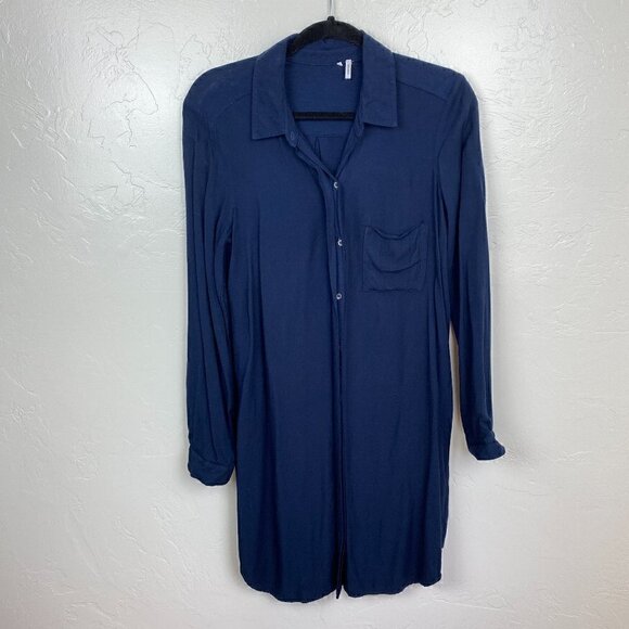 Three Dots Navy Blue Long Sleeve Button Front Jersey Knit Shirtdress Size Medium - Picture 1 of 6